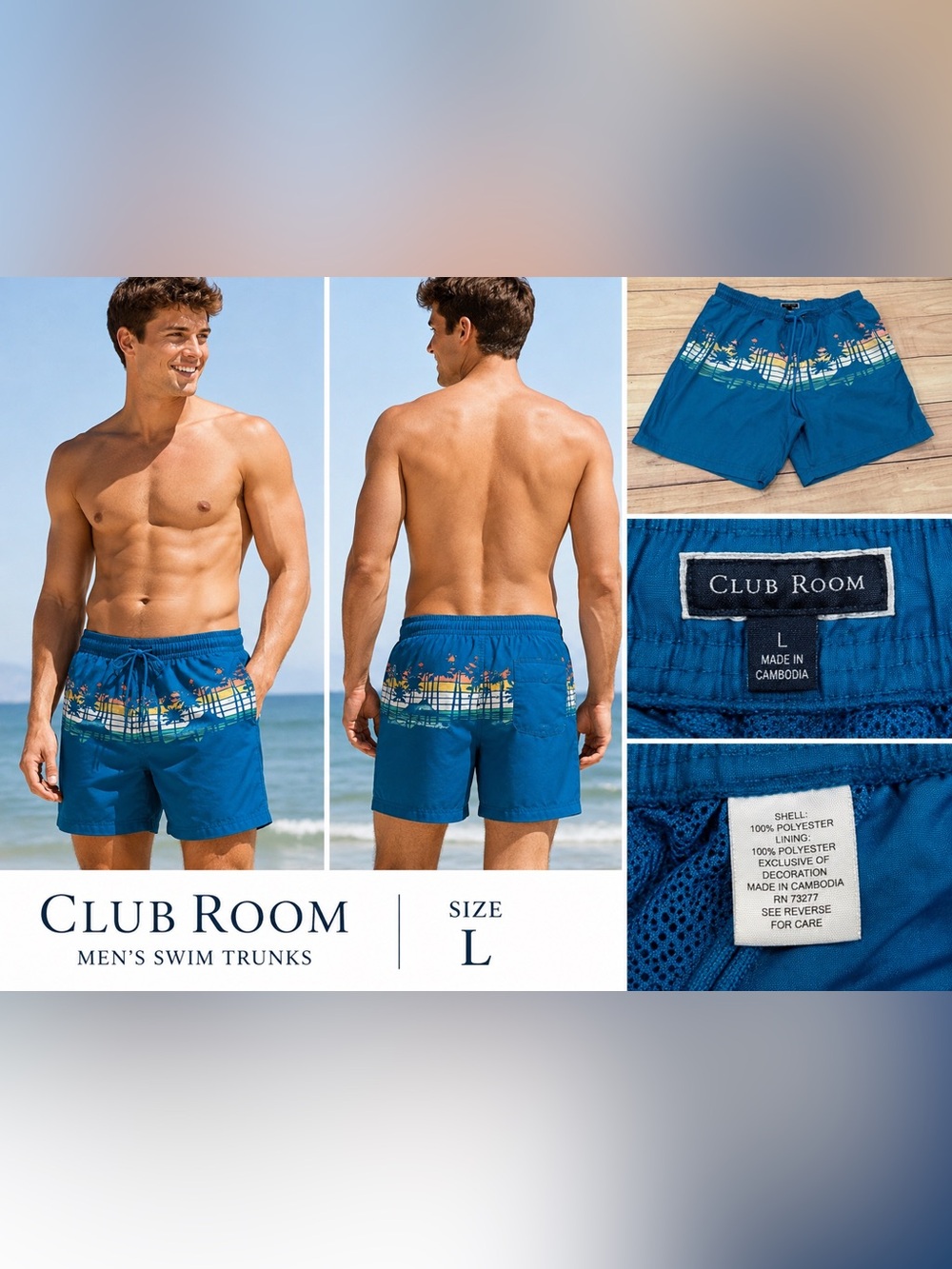 Club Room Blue and Green Swim men’s Trunks with Modern Design/size L